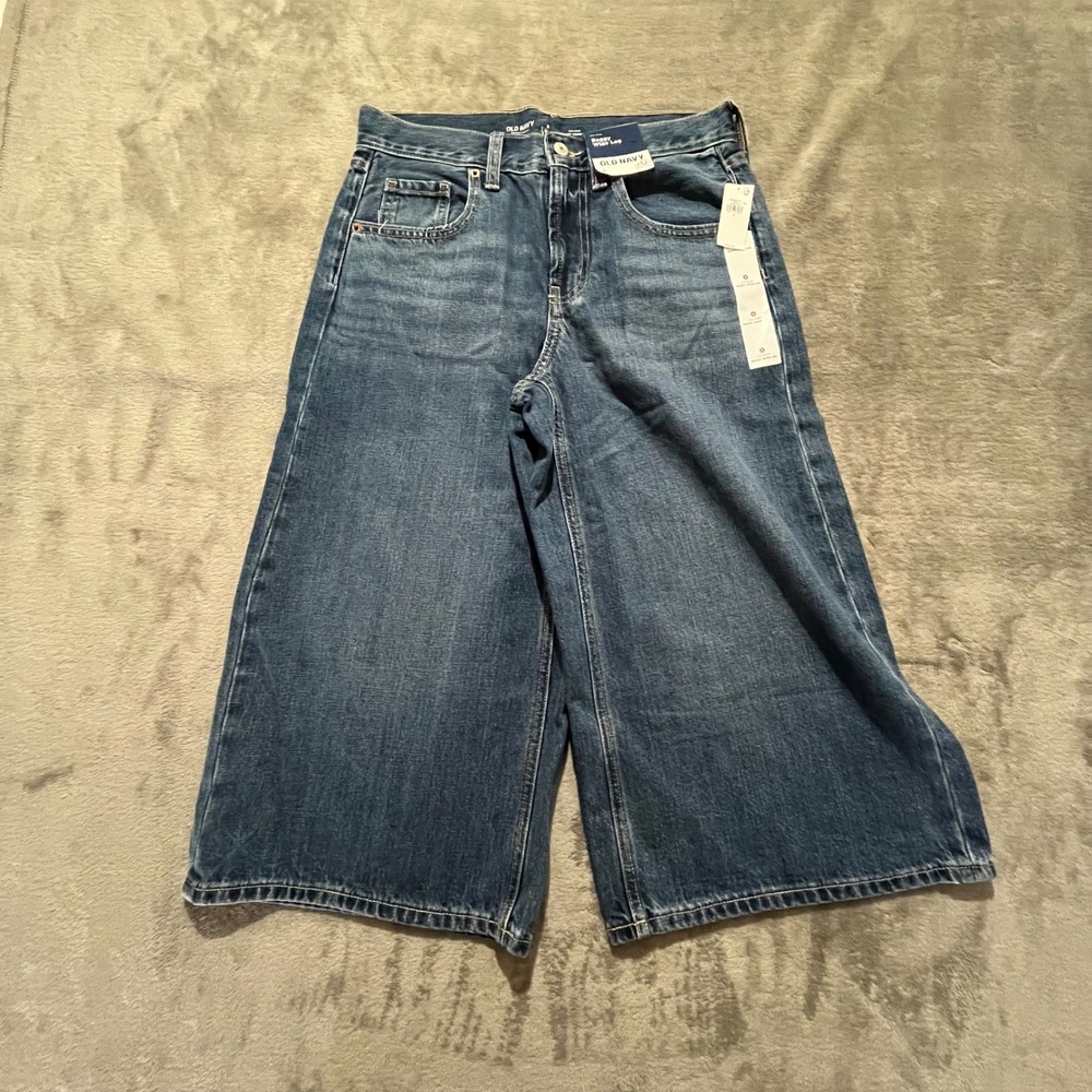 Old Navy Baggy Wide Leg Jeans Womens 0 Blue Sienna Mid-Rise Drapey Culottes